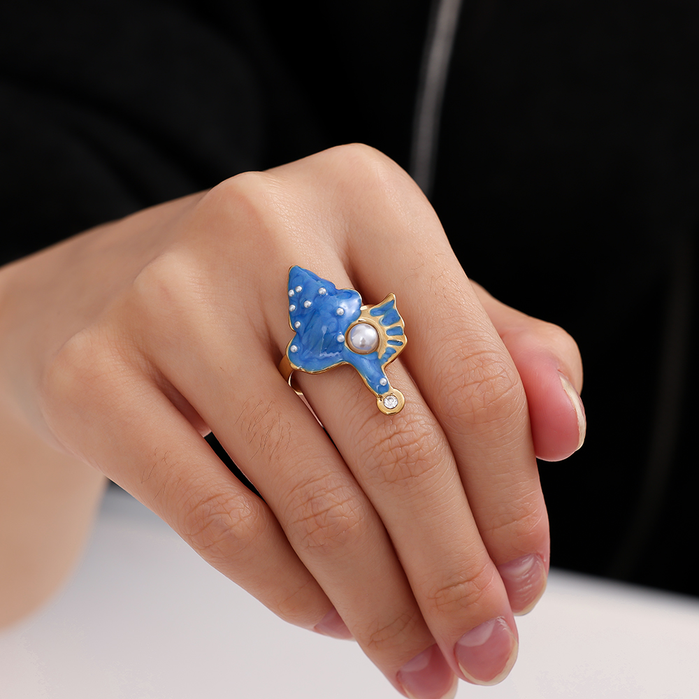 blauer Meeresbewohner Edelstahl Ring      