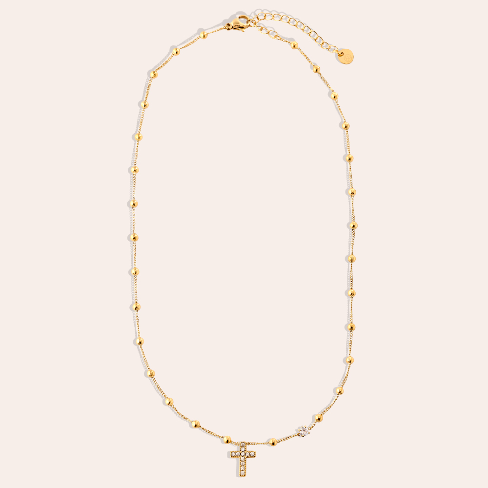 40cm Diamond Cross And Dots Edelstahl Halskette  