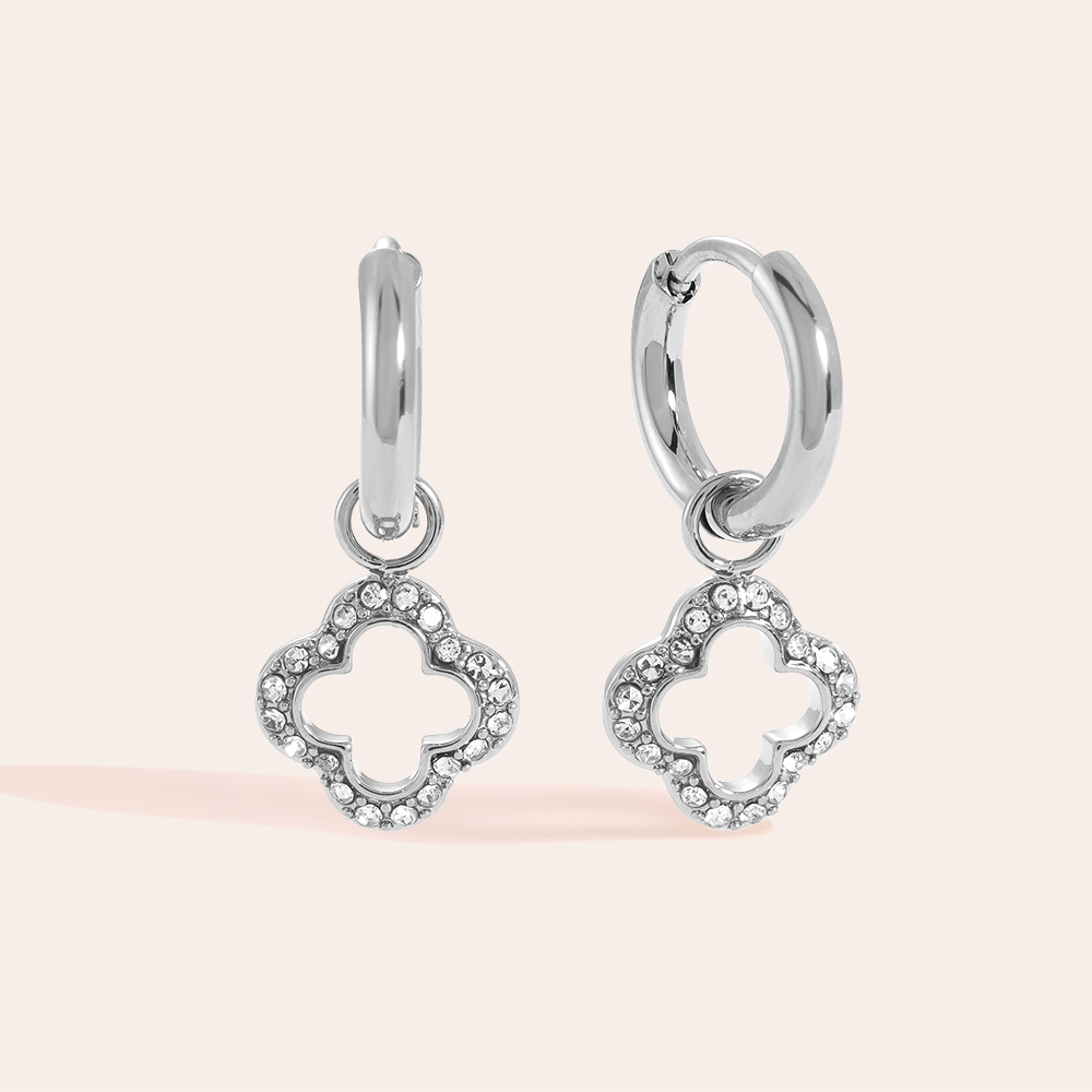 Edelstahl Ohrringe 3D Diamond Hollow Lucky Flower