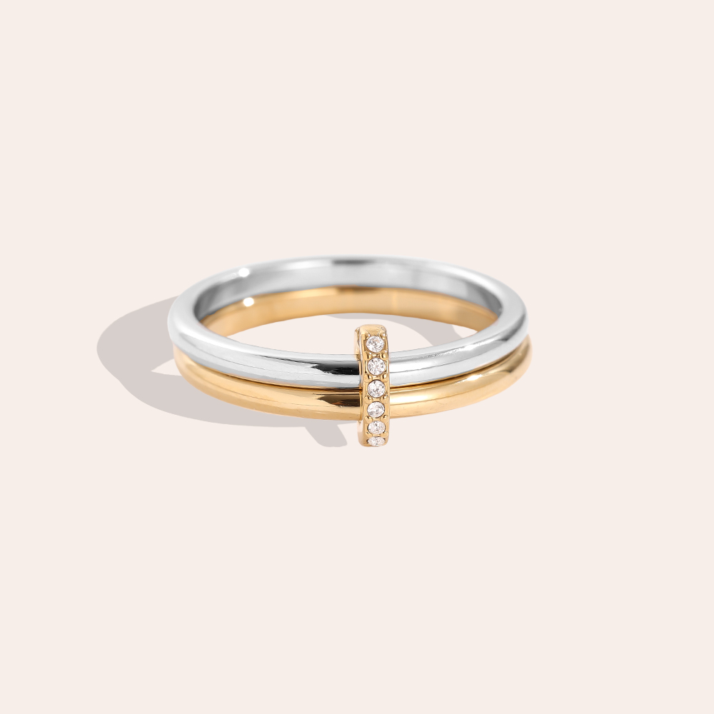 Two Layer Gold And Silver Ring Set With Lock Edelstahl Ring        