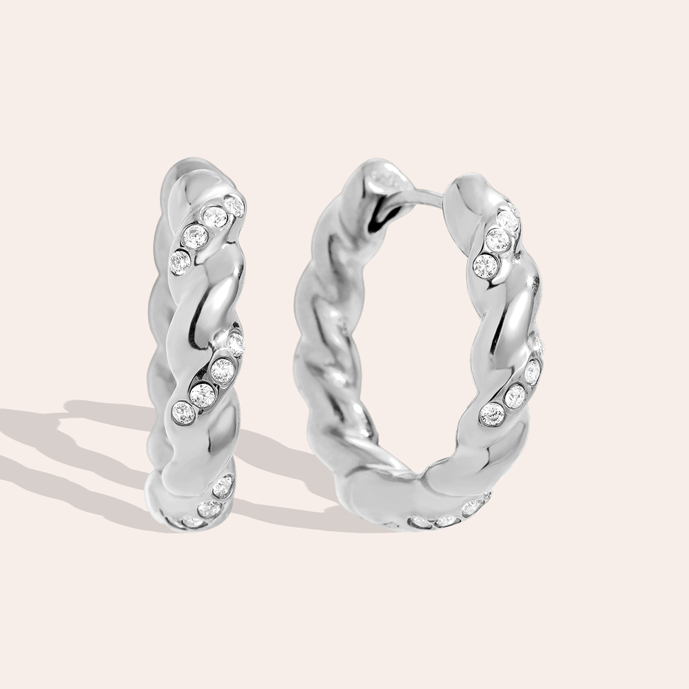 3cm Mini Diamond In Twist Hoop Edelstahl Ohrringe   