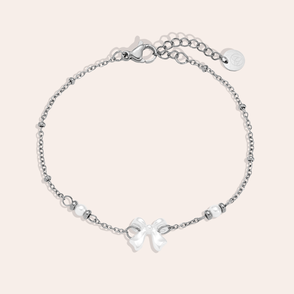 17cm Pearl Dots And Butterfly Edelstahl Armband   