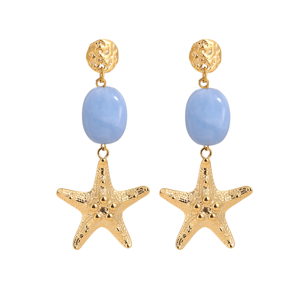 7cm Großer Seestern und grün Acryl Edelstahl Ohrringe     