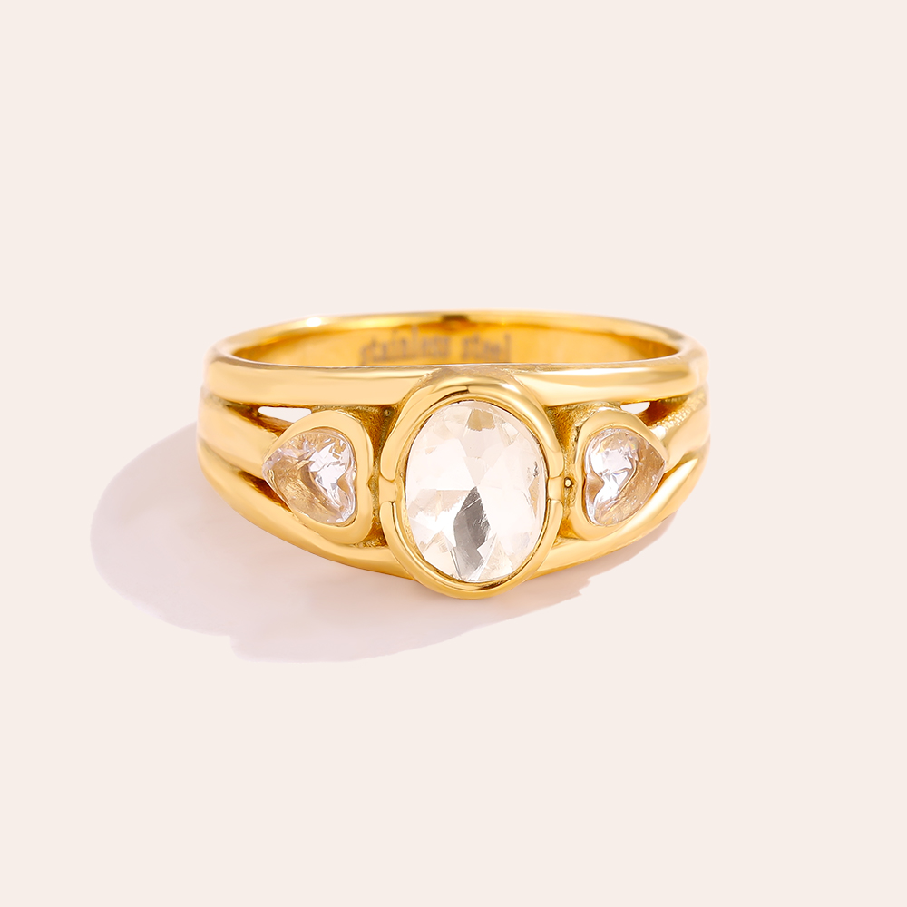 Vintage Look Oval Diamond Edelstahl Ring    