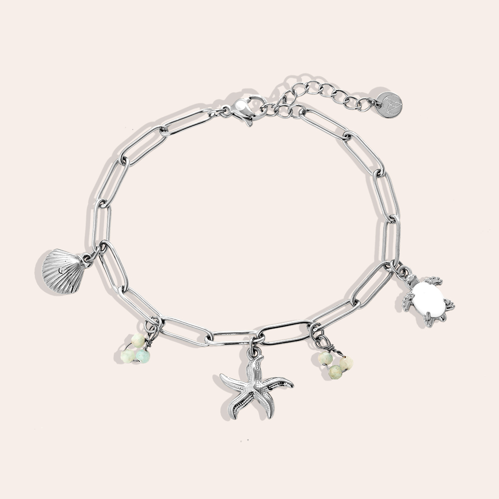 17cm Sea Life And Natural Stone Edelstahl Armband  