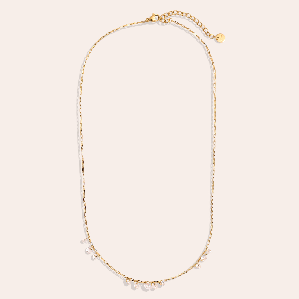 40cm Kristall Zirkonia Tropfen Edelstahl Halskette