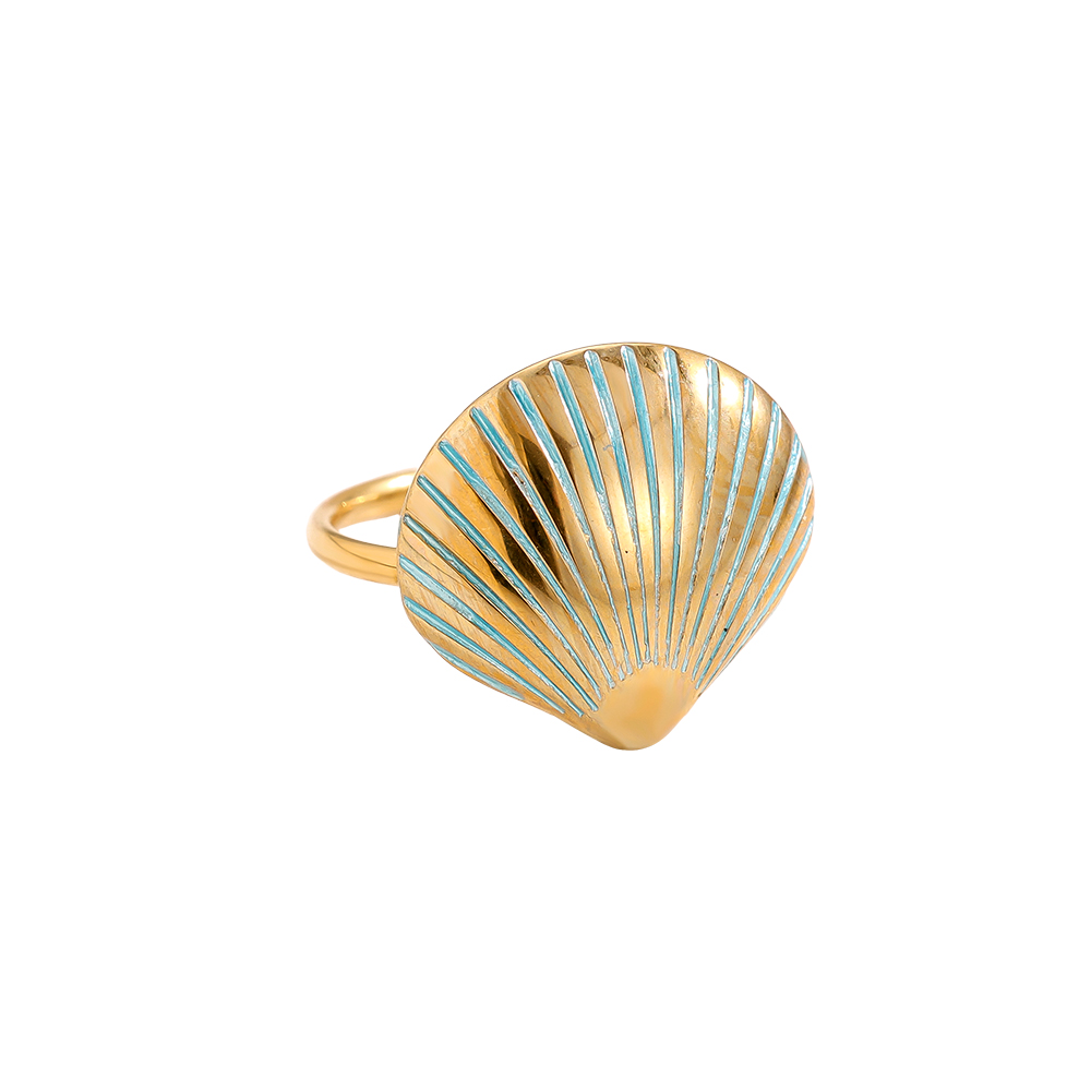 hellblau Muschel Edelstahl Ring      
