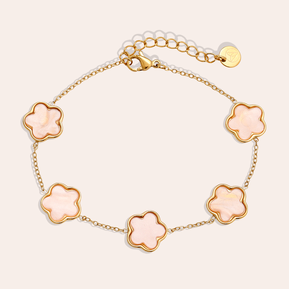 17cm Pink Resin Flower Edelstahl Armkette   