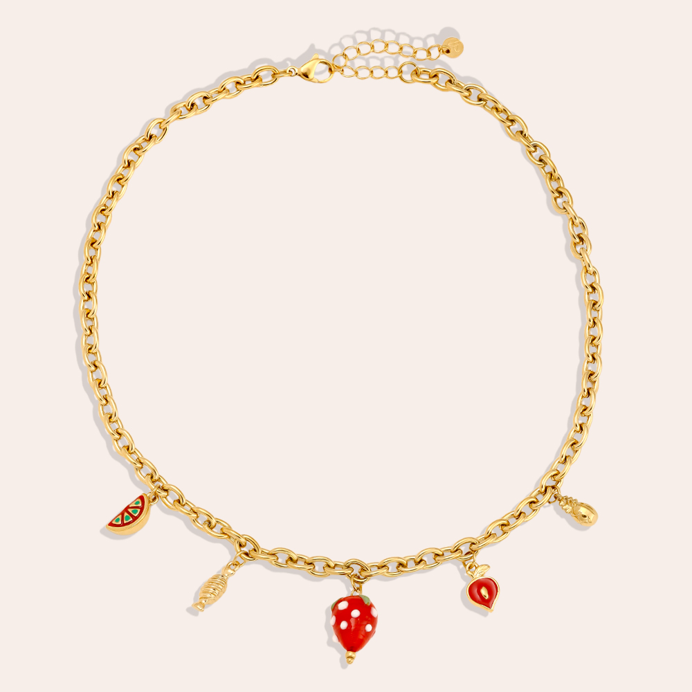 42cm Strawberry Heart Edelstahl Halskette