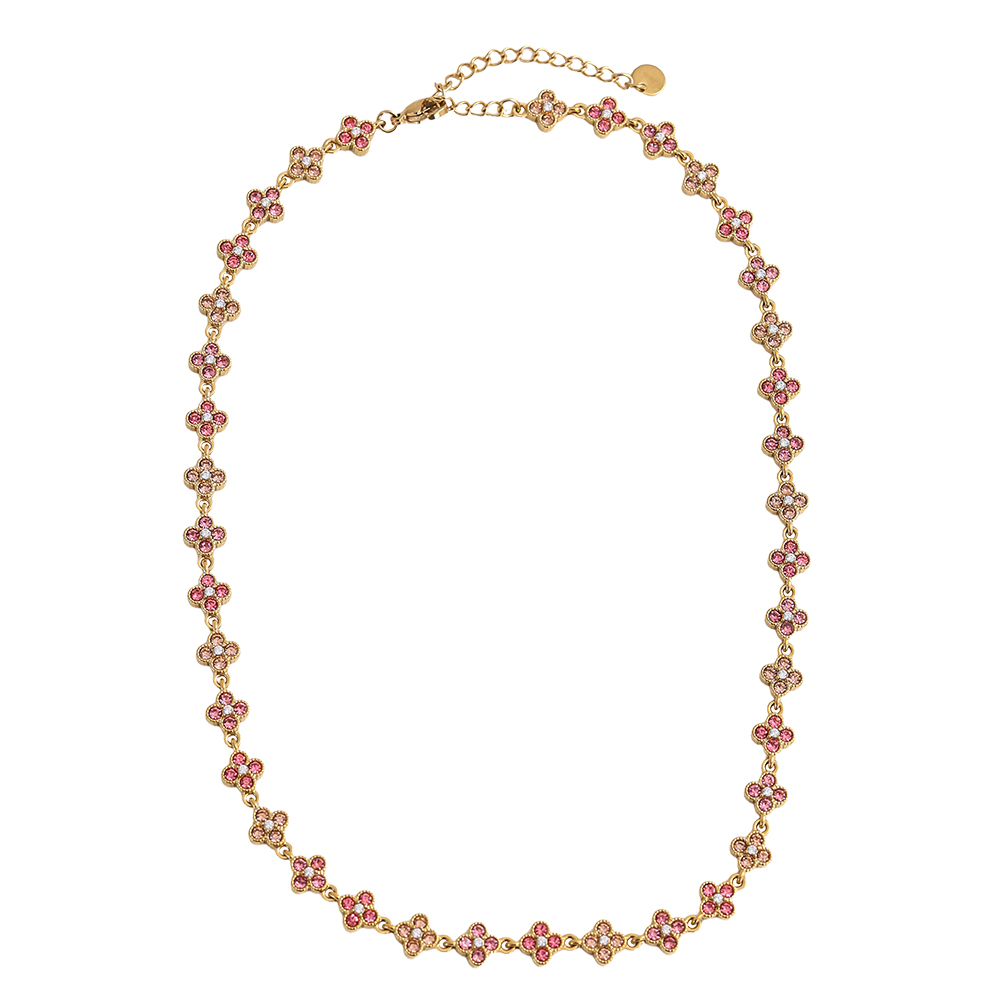 38cm Zirkonia Kleeblatt Edelstahl Halskette