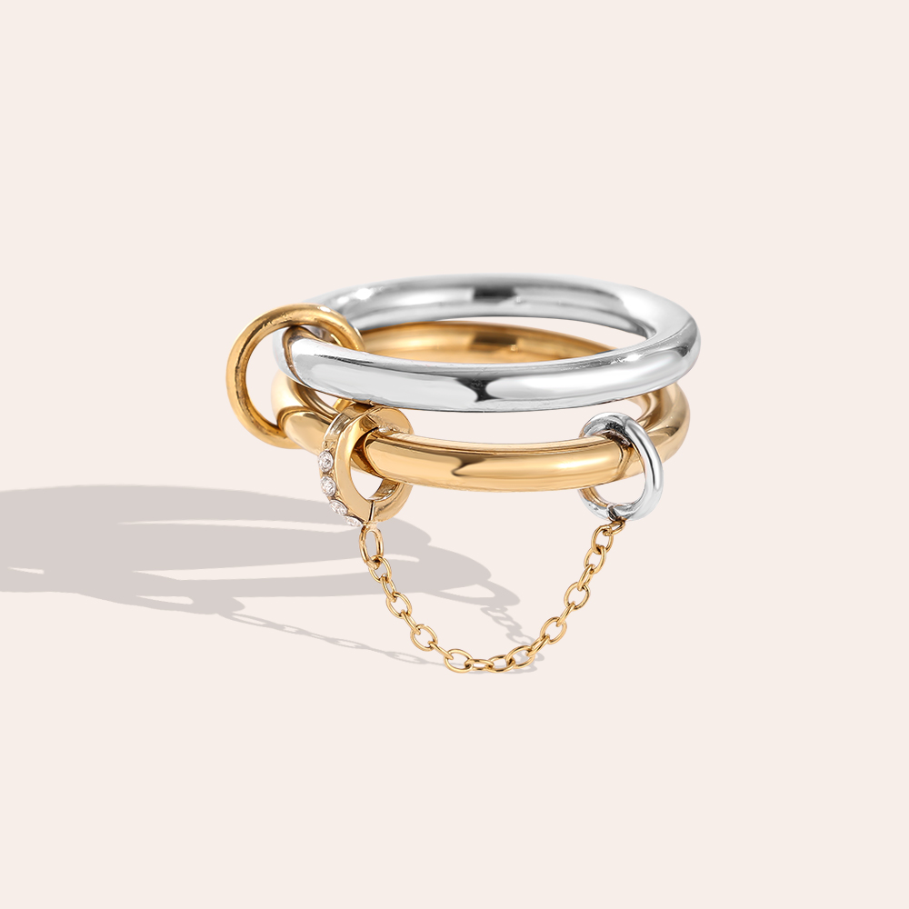 Pro Two Layer Gold And Silver Ring Set With Lock Edelstahl Ring       