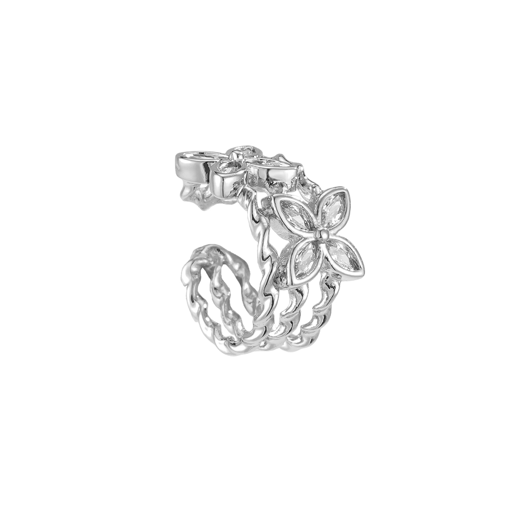 Vergoldete Ear-cuffs 15mm Zirkonia Doppelt Kleeblatt 