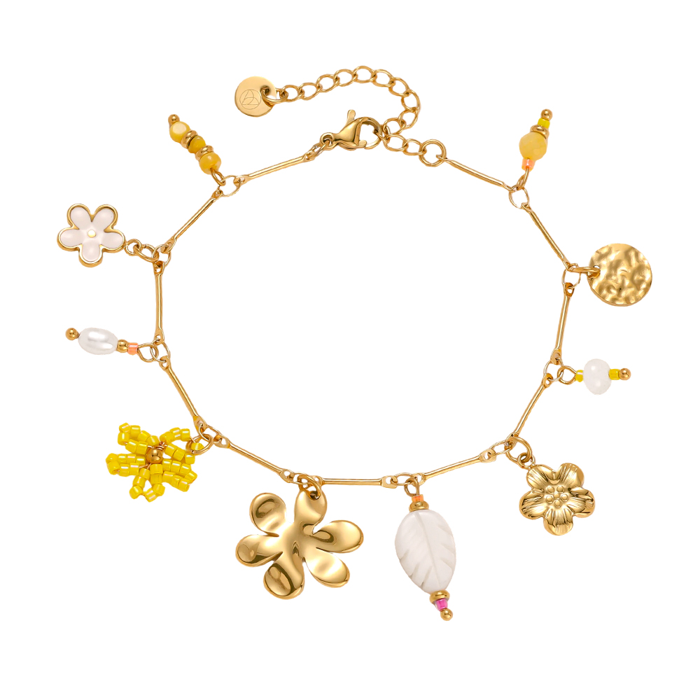 17cm Blume Blatt und Perle Edelstahl Armband  