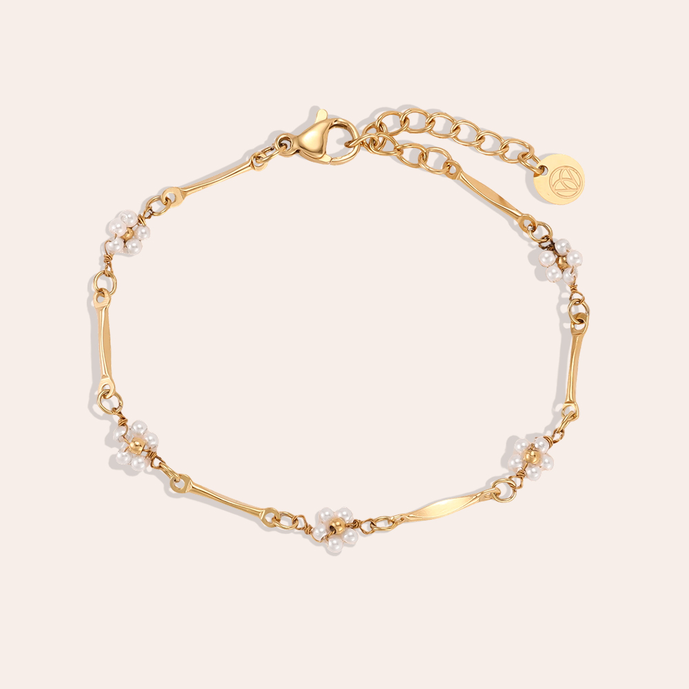 15cm Perlen Blumen Edelstahl Armband 