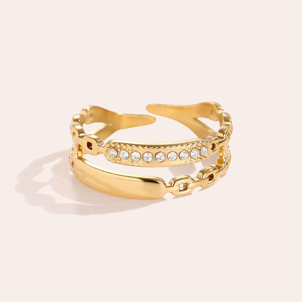 Verstellbarer Doppel Ketten Zirkonia Edelstahl Ring