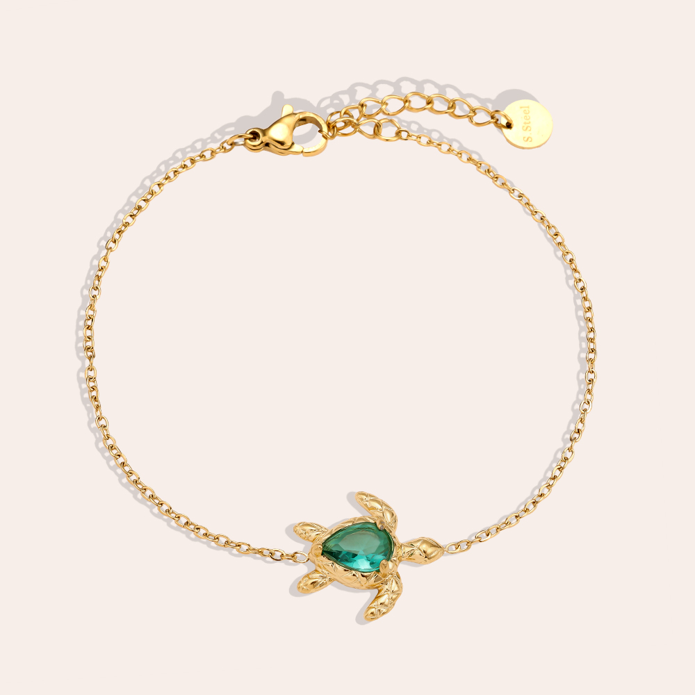 16cm Turtle And Green Diamond Stainless Steel Bracelet      