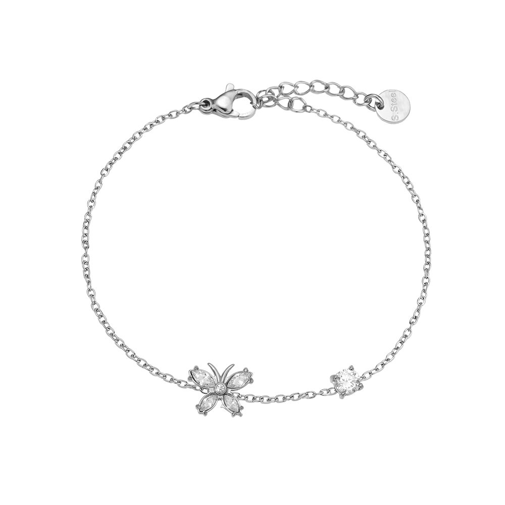 17cm Zirkonia Schmetterling Edelstahl Armband