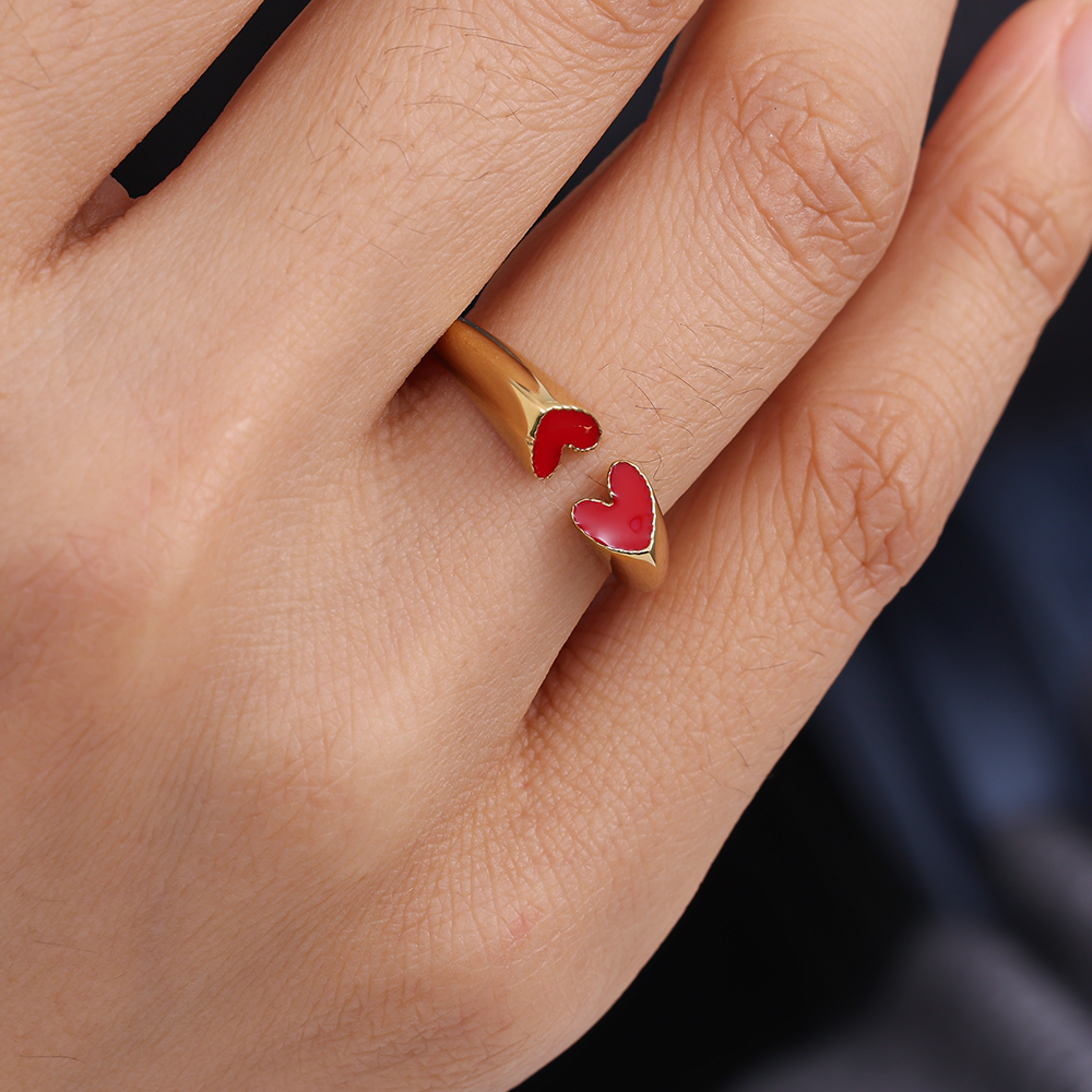 Two Red Hearts Edelstahl Ring     