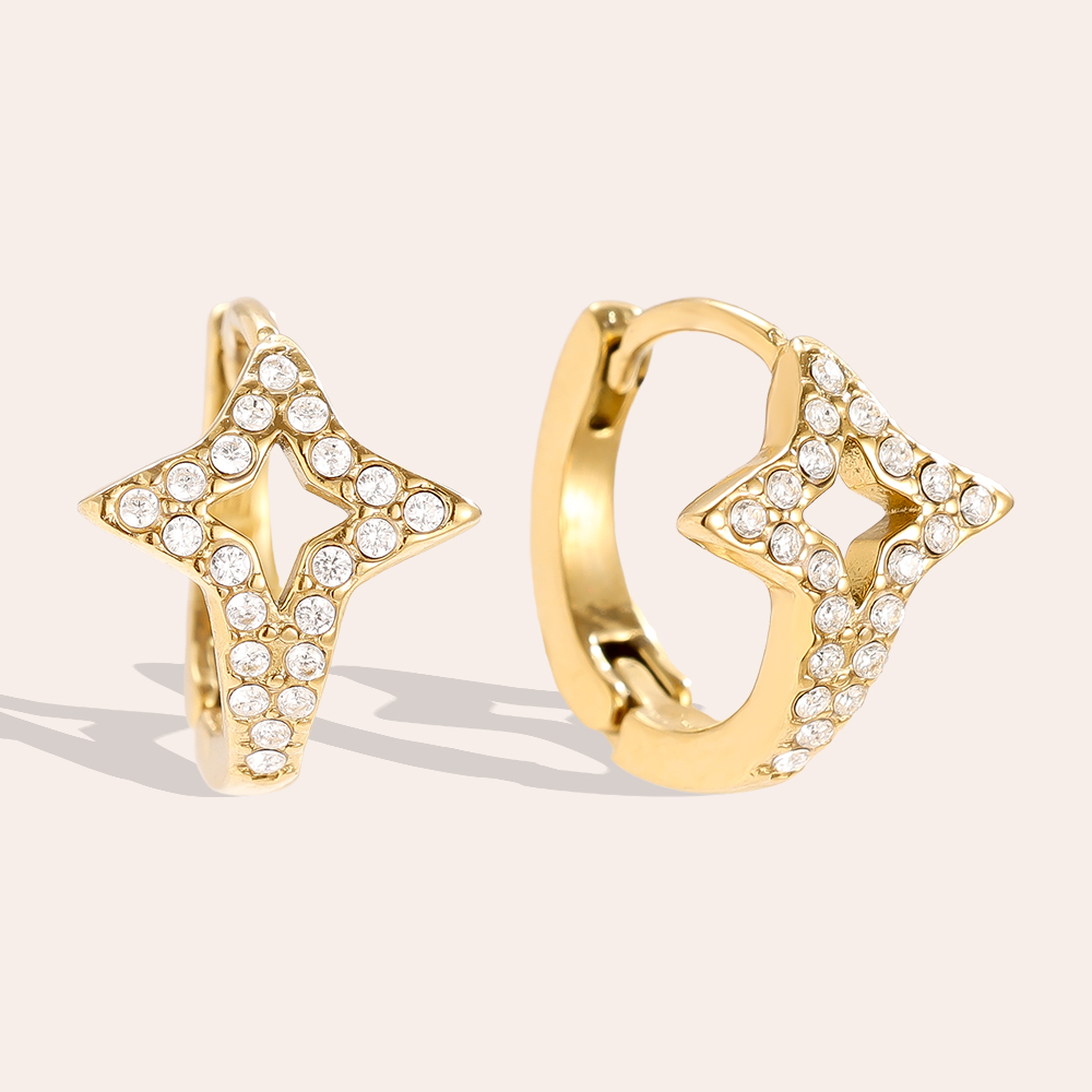 14mm Diamond Star Hoop Edelstahl Ohrringe       