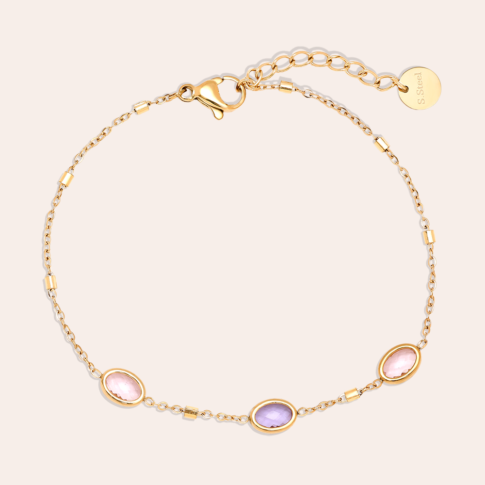 17cm Small Oval Glass Edelstahl Armkette   