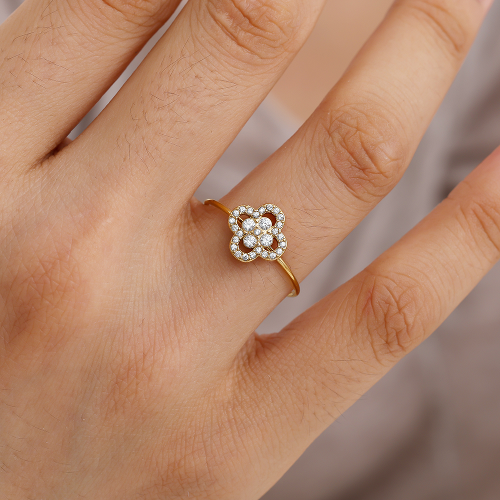 Diamond Lucky Flower Edelstahl Ring      