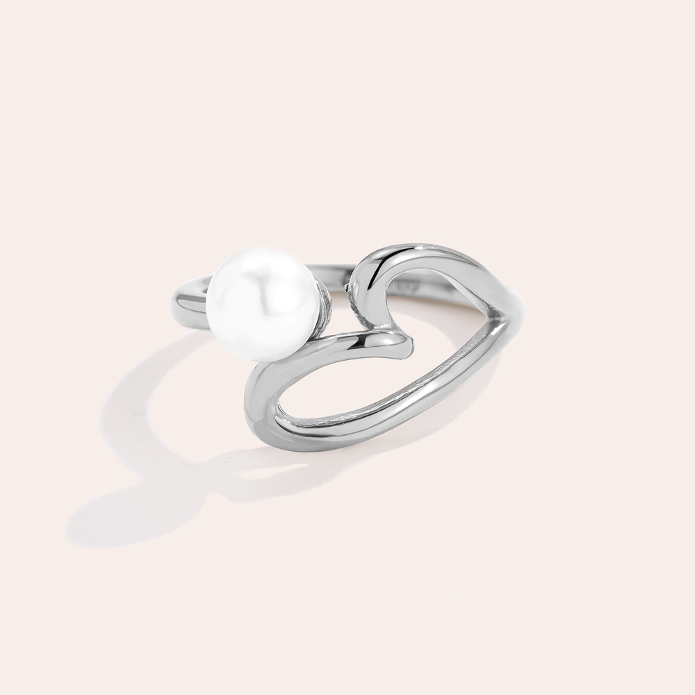Pearl And Heart Edelstahl Ring     
