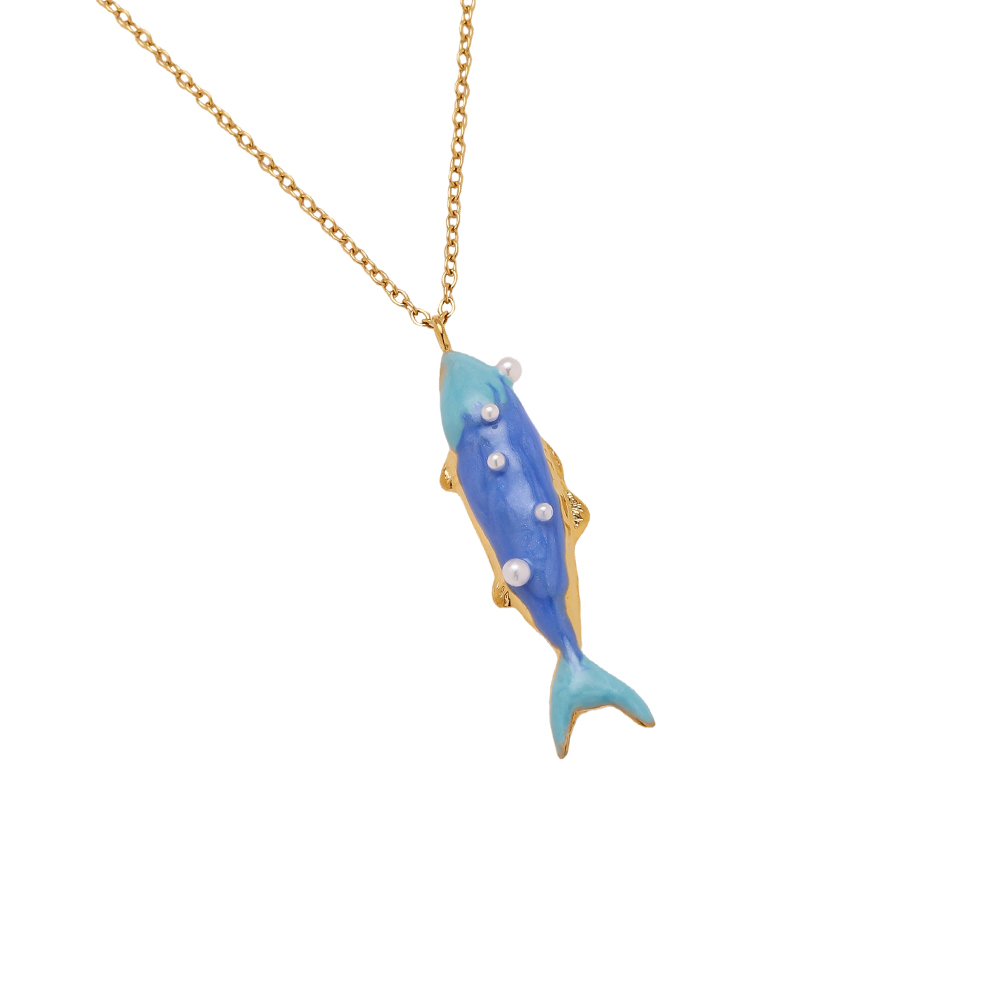 Edelstahl Halskette 42cm blaue Fisch