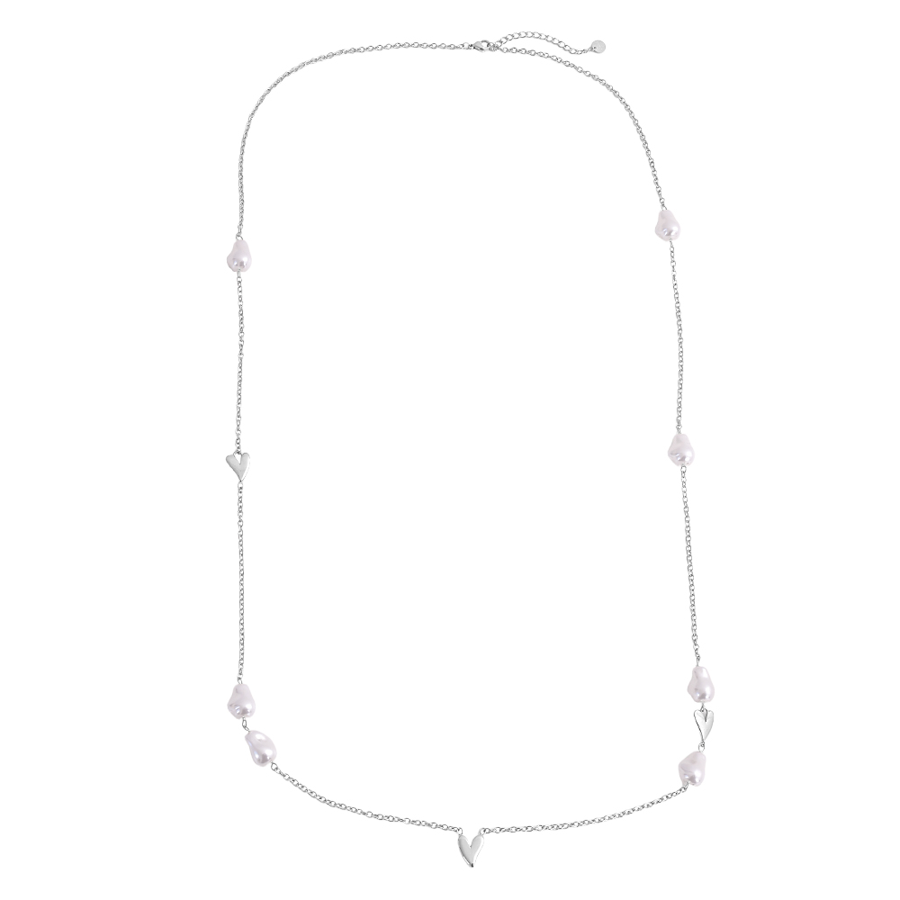 95cm  Herz Perlen Edelstahl Halskette