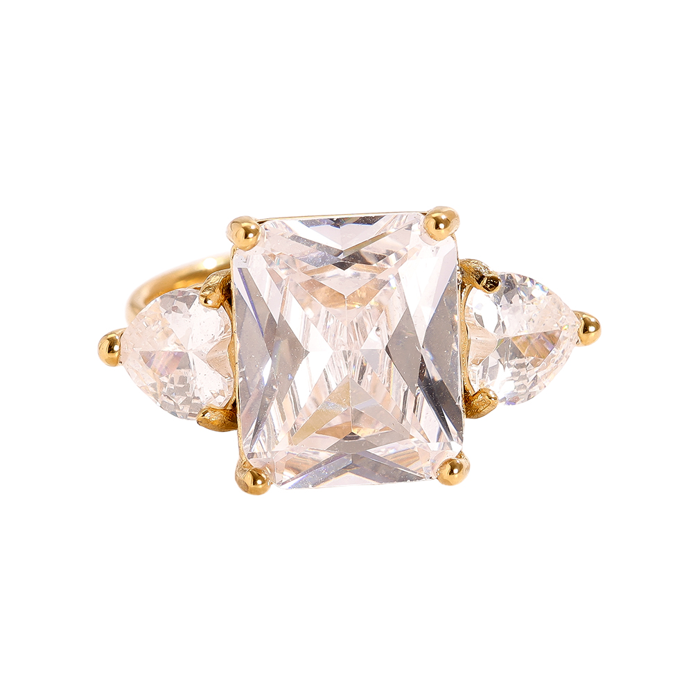 Big Cube And Hearts Diamond Edelstahl Ring   