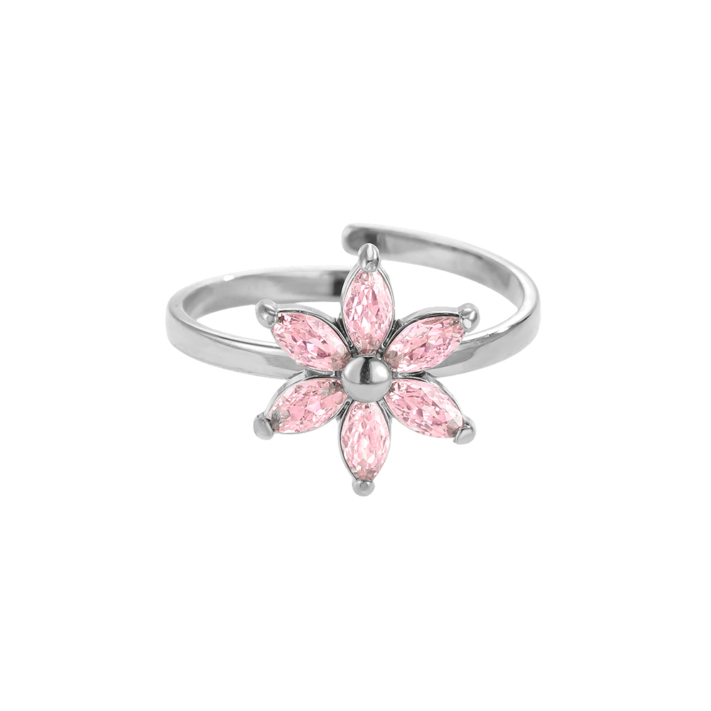 Edelstahl Ring Verstellbarer rosa Zirkonblume