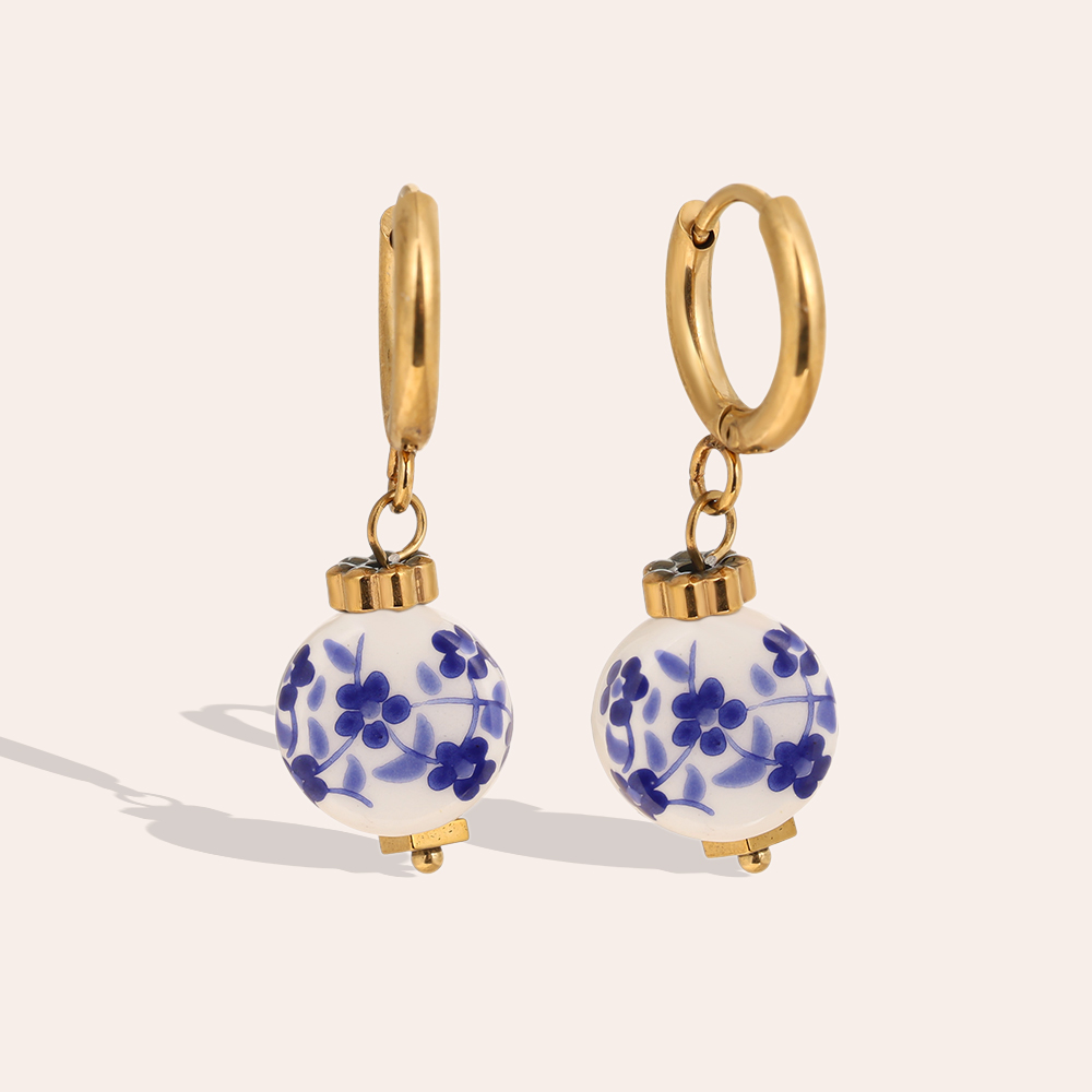 1*3cm runder Keramik Edelstahl Ohrringe    