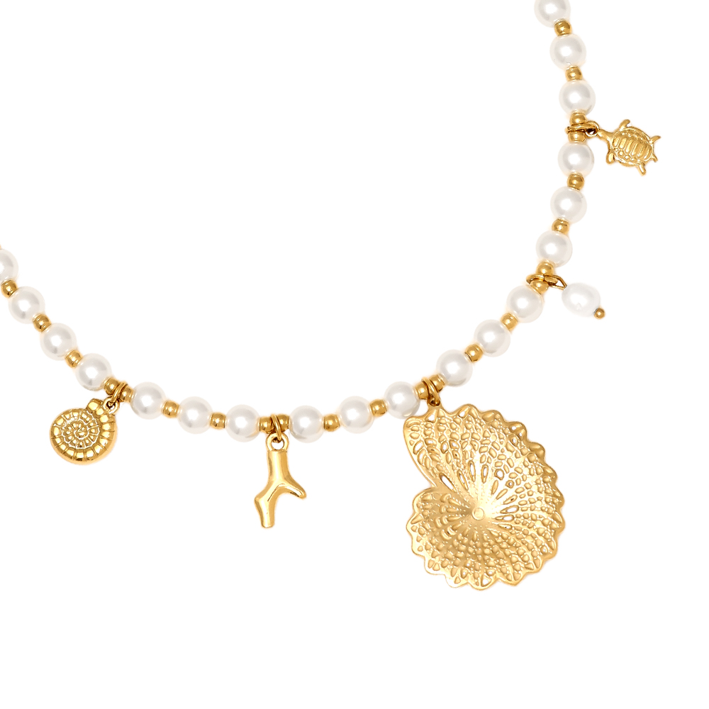 42cm Ocean Love In Pearl Chain Edelstahl Halskette     