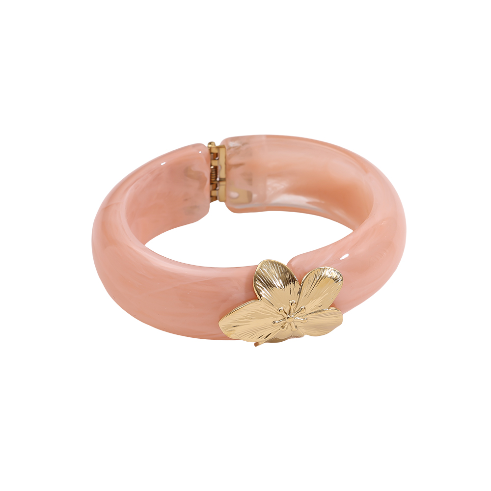 Gold Flower Lock Resin Edelstahl Armreif 