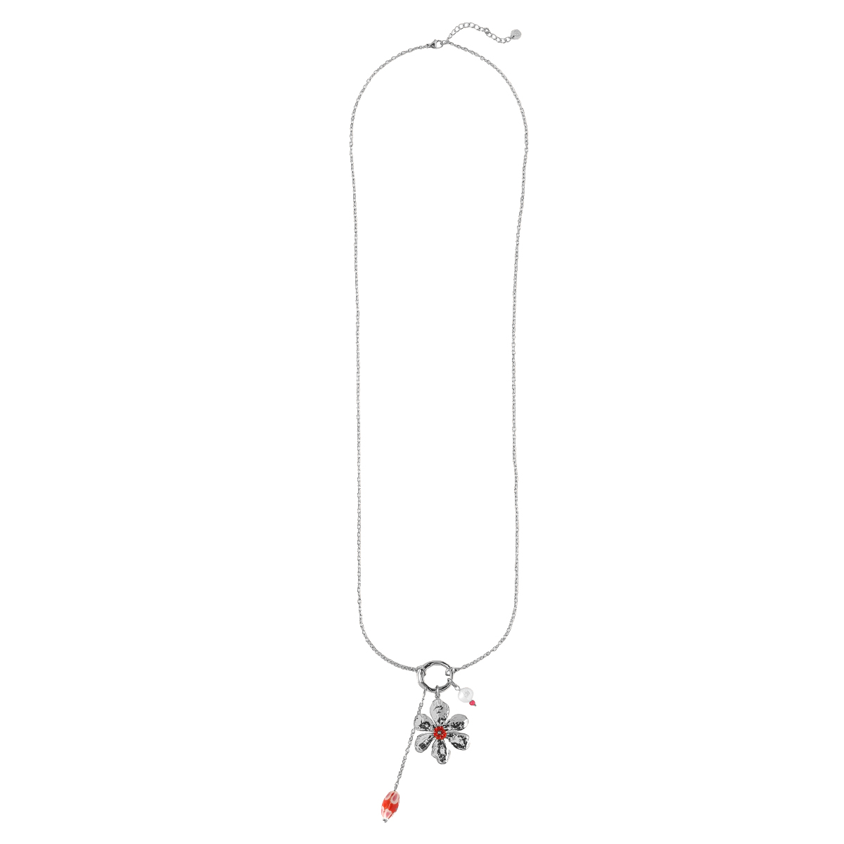 Edelstahl Halskette 80cm große Blume und rot Deko  