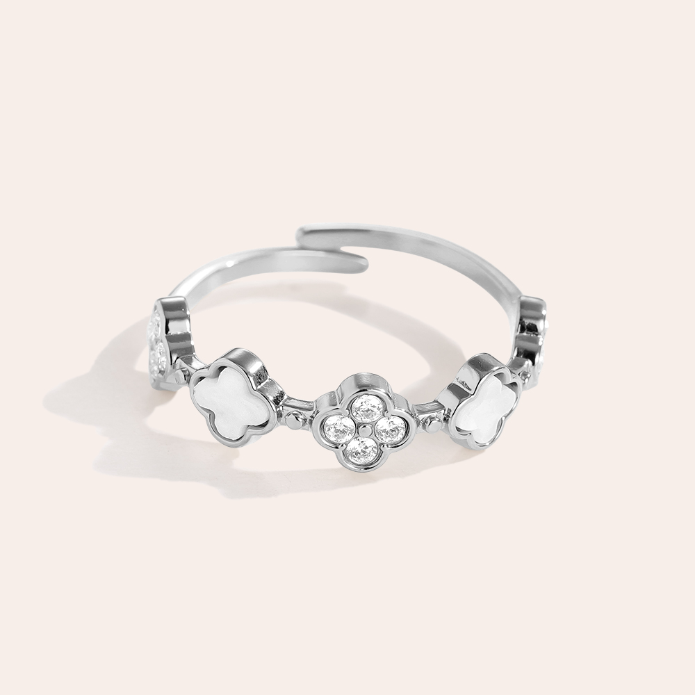 Diamond Lucky Flower And Shell Flower Edelstahl Ring         