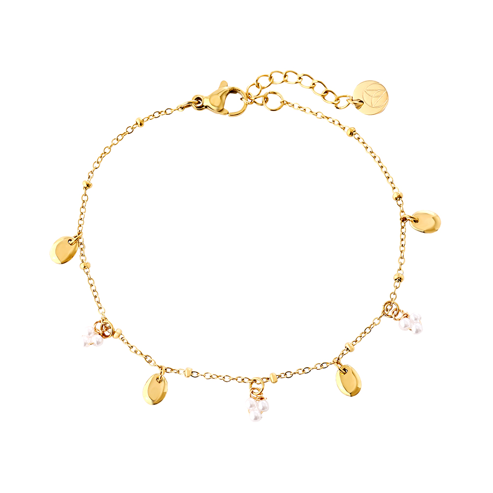 17cm Pearl Flower And Dot Edelstahl Armband   