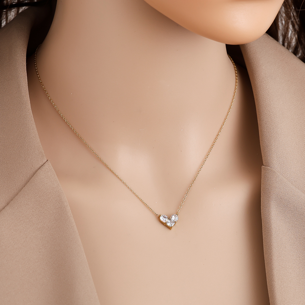40cm Nice Diamond Heart Edelstahl Halskette     