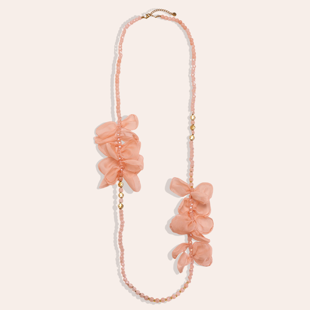 90cm Kristallkette mit Blütenblättern Edelstahl Halskette        