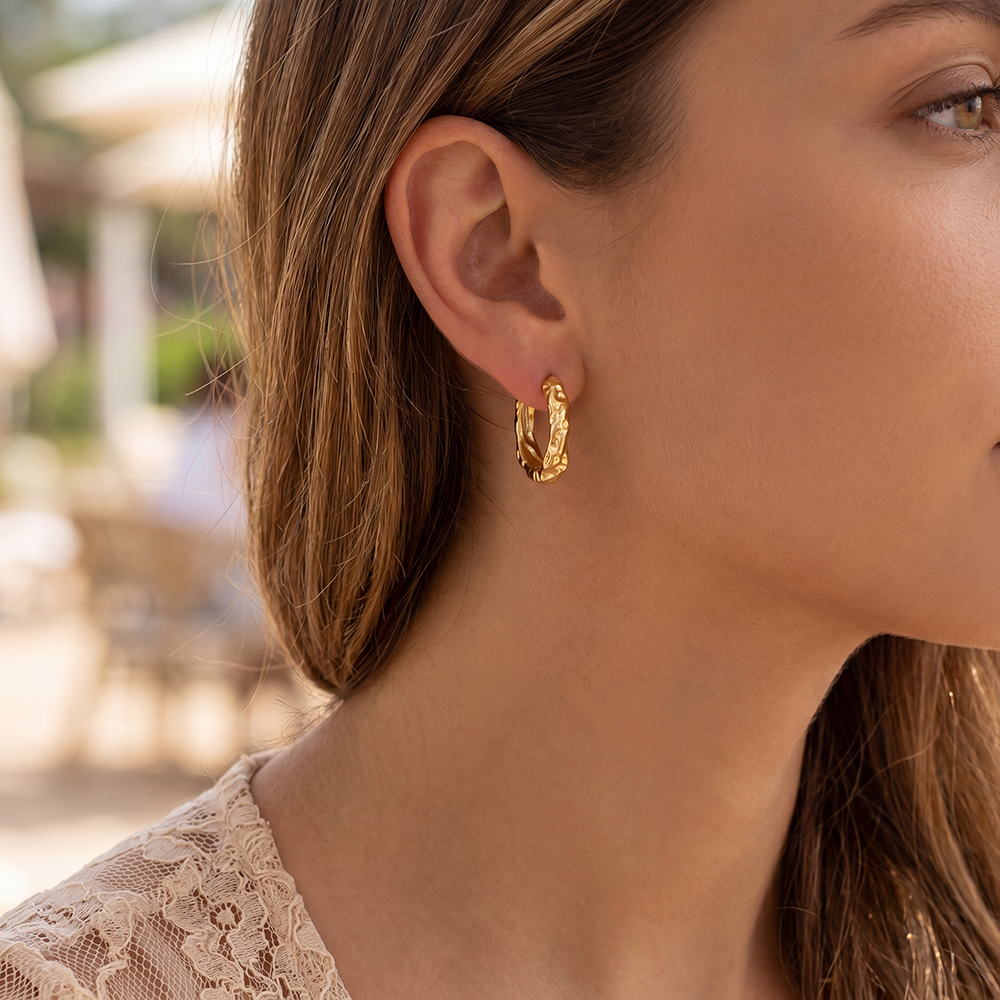 Edelstahl Ohrringe 20mm unregelmäßige goldene Creolen  