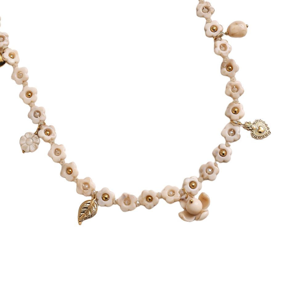 90cm Harzblumen-Kette mit Charms Edelstahl Halskette       