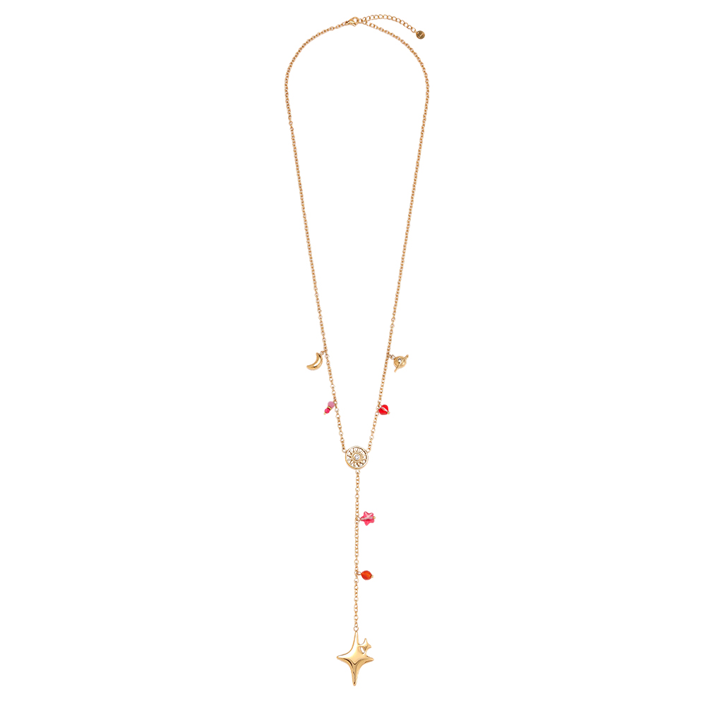 65cm vierzackigen Sternen Herzen und Sonnen Edelstahl Halskette    