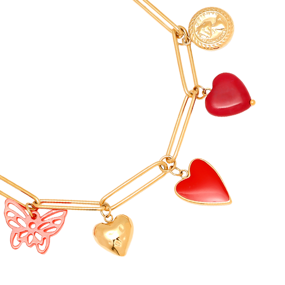 21cm Red Charms Edelstahl Armband 