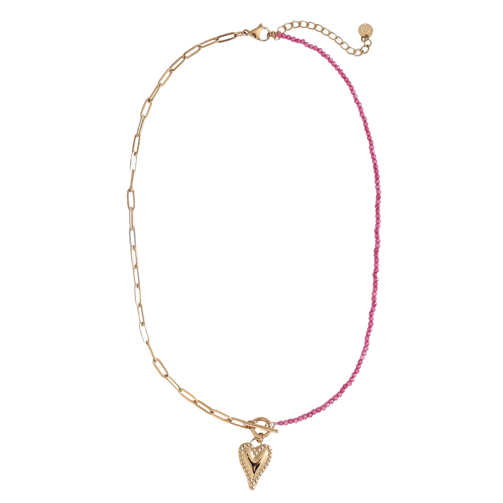 40cm Farbige Beads Herz Edelstahl Halskette