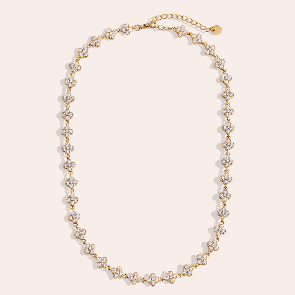 38cm Zirkonia Kleeblatt Edelstahl Halskette