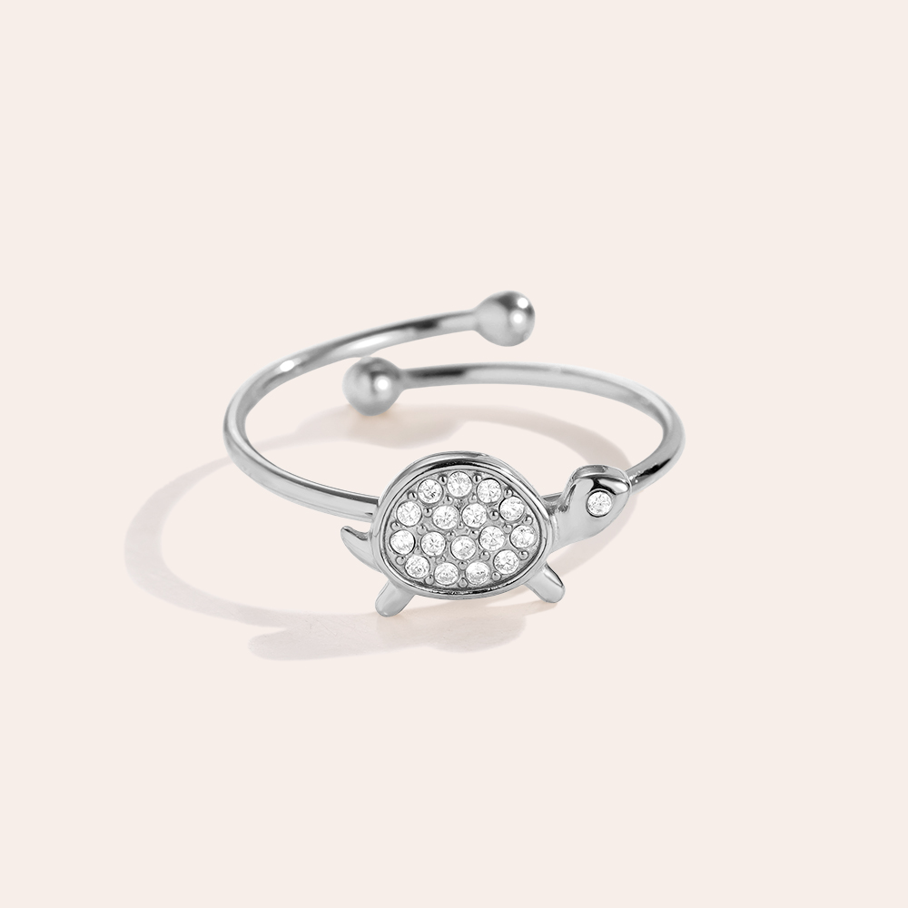 Verstellbarer Strass Schildkröte Edelstahl Ring    