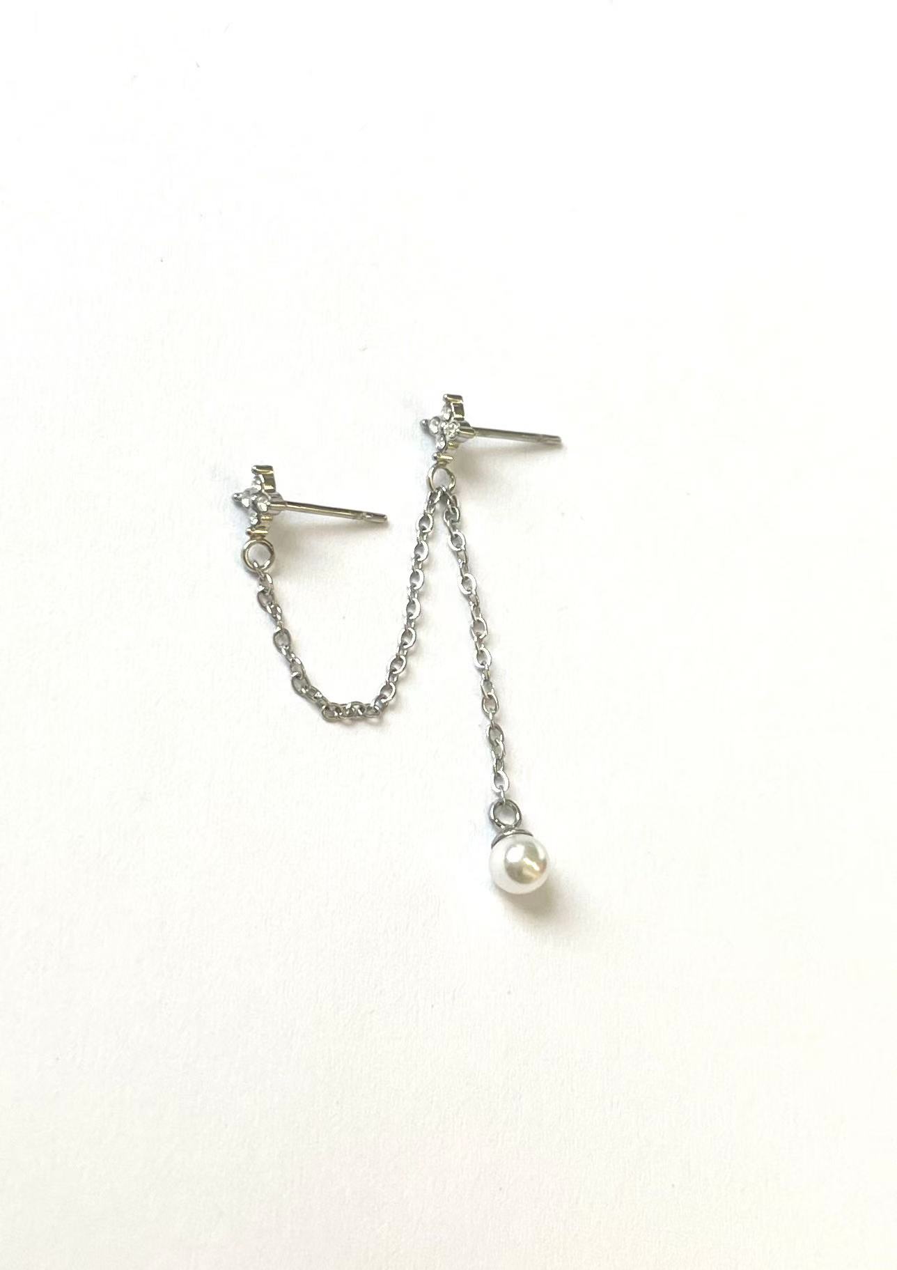 4.5*3cm Diamonds And Pearl With Chain Edelstahl Ohrringe      