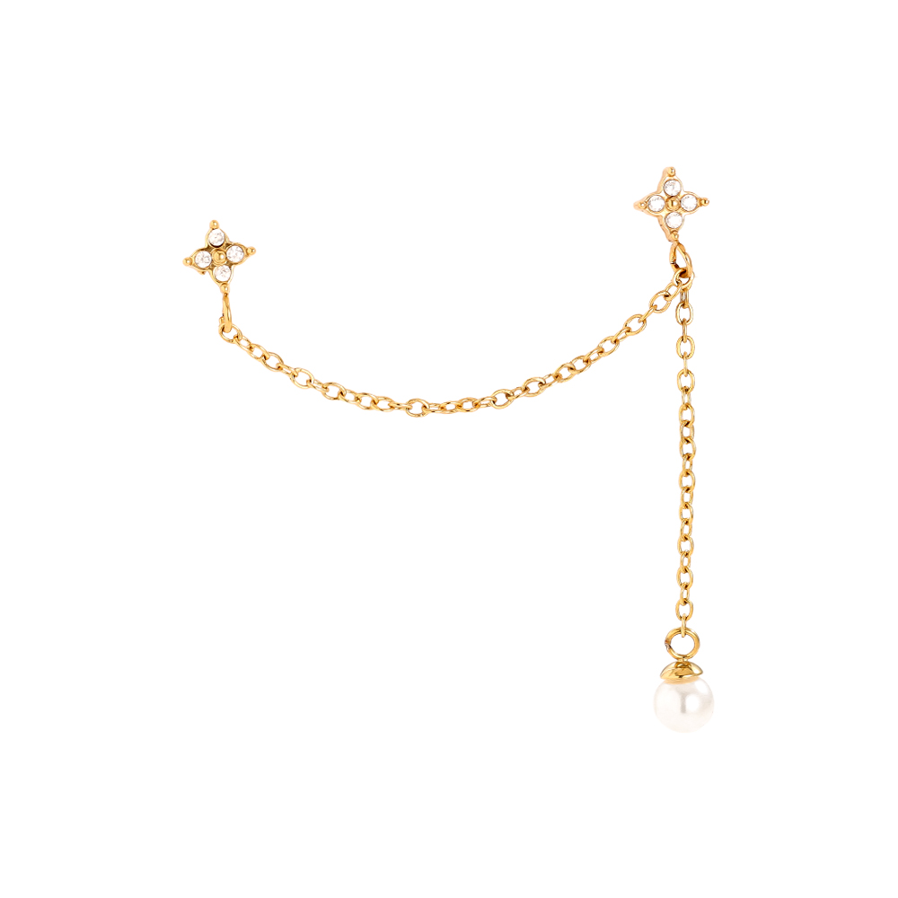 4.5*3cm Diamonds And Pearl With Chain Edelstahl Ohrringe      