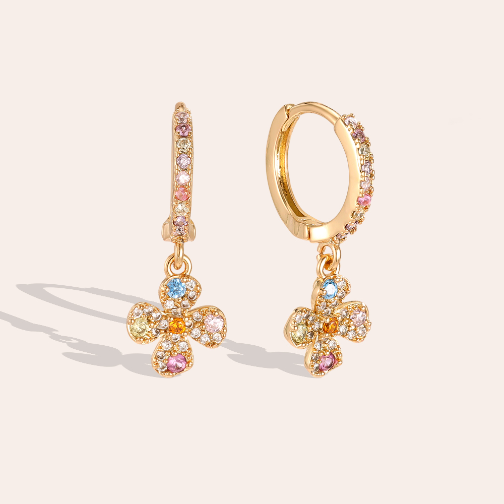 Vergoldete Ohrringe 24mm Zirkonia Blume