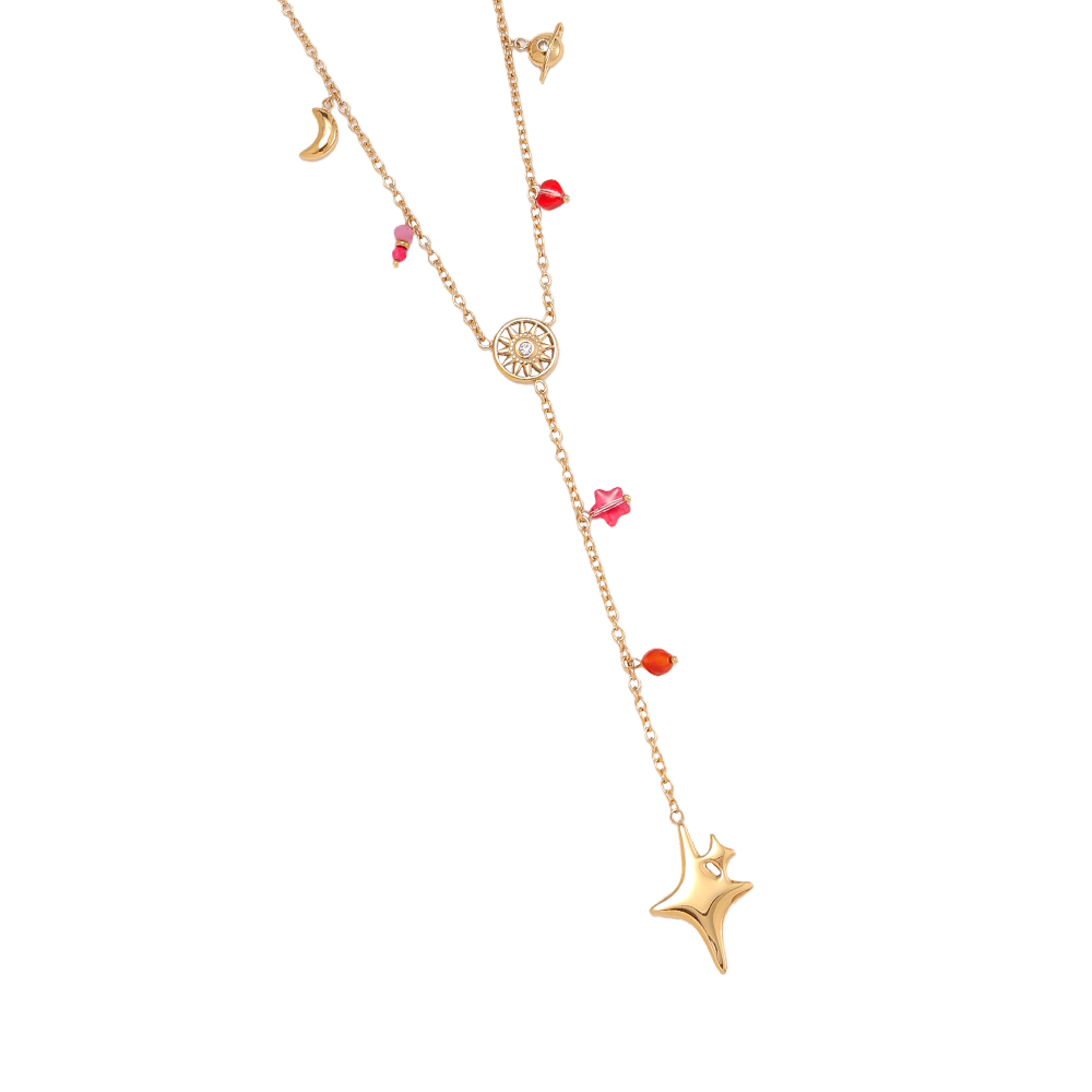 65cm vierzackigen Sternen Herzen und Sonnen Edelstahl Halskette    