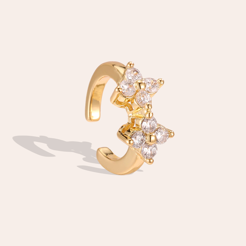 Vergoldete Ear-cuffs 15mm Zirkonia Doppelt Kleeblatt 